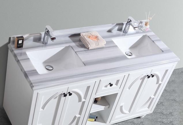 Laviva Odyssey 60" White Double Sink Bathroom Vanity with White Stripes Marble Countertop 313613-60W-WS