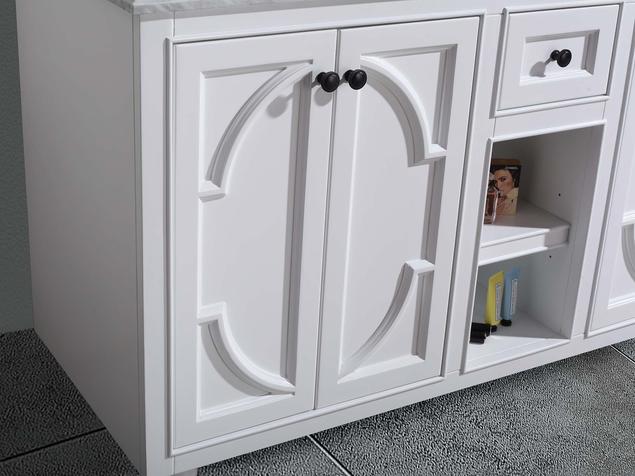 Laviva Odyssey 60" White Double Sink Bathroom Vanity with White Stripes Marble Countertop 313613-60W-WS