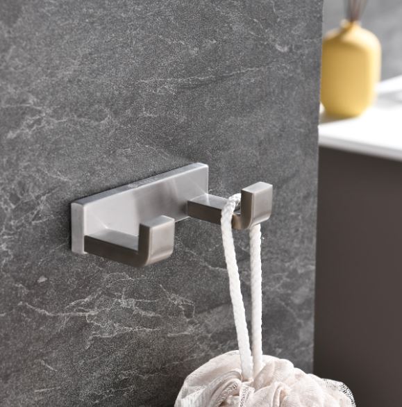 Lexora Bagno Bianca Stainless Steel Double Robe Hook - Brushed Nickel LRH18152BN