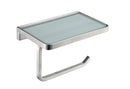 Lexora Bagno Bianca Stainless Steel White Glass Shelf w/ Toilet Paper Holder - Brushed Nickel LSP18152BN-WG