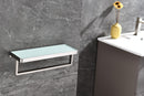 Lexora Bagno Bianca Stainless Steel White Glass Shelf w/ Towel Bar - Brushed Nickel LST18152BN-WG