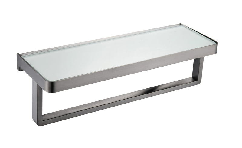 Lexora Bagno Bianca Stainless Steel White Glass Shelf w/ Towel Bar - Brushed Nickel LST18152BN-WG