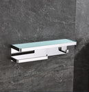 Lexora Bagno Bianca Stainless Steel White Glass Shelf w/ Towel Bar & Robe Hook - Chrome LSTR18152PC-WG