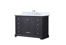 Lexora Dukes 48" Espresso Single Vanity, White Carrara Marble Top, White Square Sink and no Mirror LD342248SGDS000