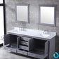 Lexora Dukes 80" Dark Grey Double Vanity, White Carrara Marble Top, White Square Sinks and 30" Mirrors LD342280DBDSM30