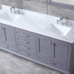 Lexora Dukes 80" Dark Grey Double Vanity, White Carrara Marble Top, White Square Sinks and 30" Mirrors LD342280DBDSM30