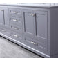 Lexora Dukes 80" Dark Grey Double Vanity, White Carrara Marble Top, White Square Sinks and 30" Mirrors LD342280DBDSM30