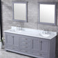 Lexora Dukes 80" Dark Grey Double Vanity, White Carrara Marble Top, White Square Sinks and 30" Mirrors LD342280DBDSM30