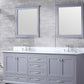 Lexora Dukes 80" Dark Grey Double Vanity, White Carrara Marble Top, White Square Sinks and 30" Mirrors LD342280DBDSM30
