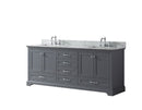 Lexora Dukes 80" Dark Grey Double Vanity, White Carrara Marble Top, White Square Sinks and no Mirror LD342280DBDS000