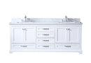 Lexora Dukes 80" White Double Vanity, White Carrara Marble Top, White Square Sinks and no Mirror LD342280DADS000