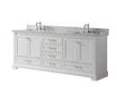 Lexora Dukes 80" White Double Vanity, White Carrara Marble Top, White Square Sinks and no Mirror LD342280DADS000