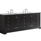 Lexora Dukes 84" Espresso Double Vanity, White Carrara Marble Top, White Square Sinks and no Mirror LD342284DGDS000