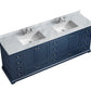 Lexora Dukes 84" Navy Blue Double Vanity, White Carrara Marble Top, White Square Sinks and no Mirror LD342284DEDS000