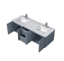 Lexora Geneva 60" Dark Grey Double Vanity, White Carrara Marble Top, White Square Sinks and 60" LED Mirror LG192260DBDSLM60