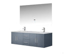 Lexora Geneva 60" Dark Grey Double Vanity, White Carrara Marble Top, White Square Sinks and 60" LED Mirror LG192260DBDSLM60