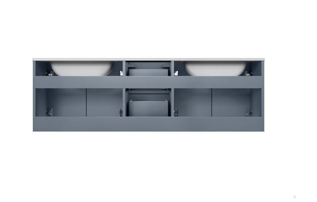 Lexora Geneva 60" Dark Grey Double Vanity, White Carrara Marble Top, White Square Sinks and 60" LED Mirror LG192260DBDSLM60