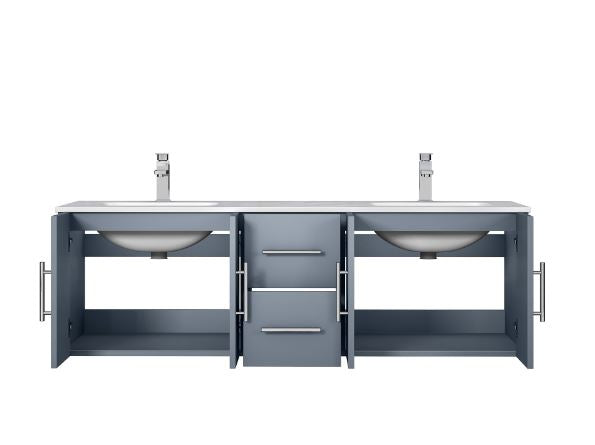 Lexora Geneva 60" Dark Grey Double Vanity, White Carrara Marble Top, White Square Sinks and 60" LED Mirror LG192260DBDSLM60