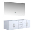 Lexora Geneva 60" Glossy White Double Vanity, no Top and 60" LED Mirror LG192260DM00LM60