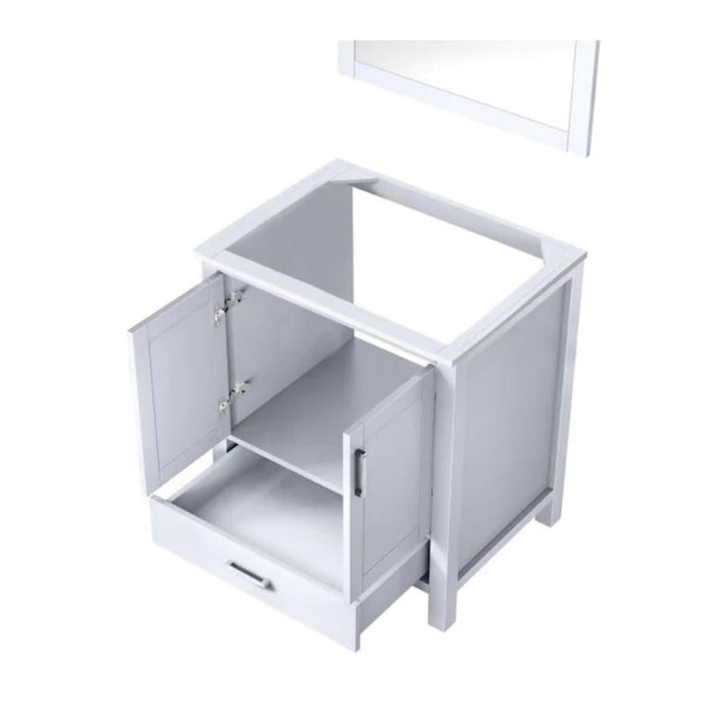 Lexora Jacques 30" White Single Vanity White, no Top and 28" Mirror LJ342230SA00M28