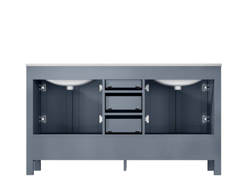 Lexora Jacques 60" Dark Grey Double Vanity, White Carrara Marble Top, White Square Sinks and no Mirror LJ342260DBDS000