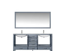 LexoraJacques 72" Dark Grey Double Vanity, White Carrara Marble Top, White Square Sinks and 70" Mirror LJ342272DBDSM70