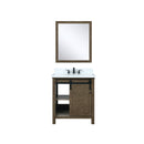 Lexora Marsyas 30" Rustic Brown Single Vanity, White Quartz Top, White Square Sink and 28" Mirror LM342230SKCSM28