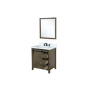 Lexora Marsyas 30" Rustic Brown Single Vanity, White Quartz Top, White Square Sink and 28" Mirror LM342230SKCSM28