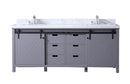Lexora Marsyas 80" Dark Grey Double Vanity, White Carrara Marble Top, White Square Sinks and no Mirror LM342280DBBS000