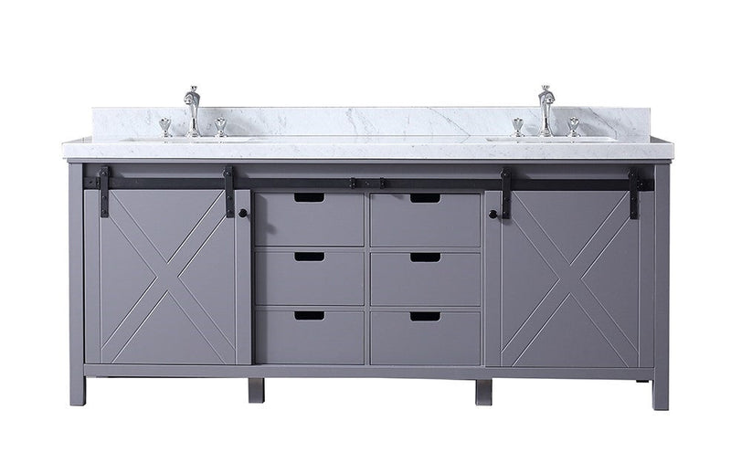 Lexora Marsyas 80" Dark Grey Double Vanity, White Carrara Marble Top, White Square Sinks and no Mirror LM342280DBBS000
