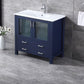 Lexora Volez 36" Navy Blue Single Vanity, Integrated Top, White Integrated Square Sink and no Mirror LV341836SEES000