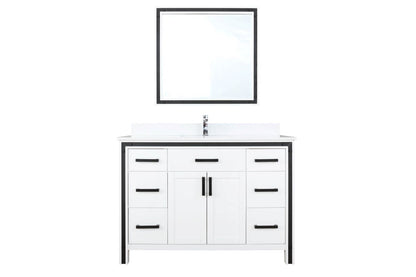 Lexora Ziva 48" White Single Vanity, Cultured Marble Top, White Square Sink and 34" Mirror LZV352248SAJSM34