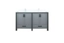 Lexora Ziva 60" Dark Grey Double Vanity, Cultured Marble Top, White Square Sink and no Mirror LZV352260SBJS000