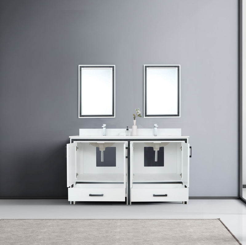 Lexora Ziva 60" White Double Vanity, Cultured Marble Top, White Square Sink and 22" Mirrors LZV352260SAJSM22