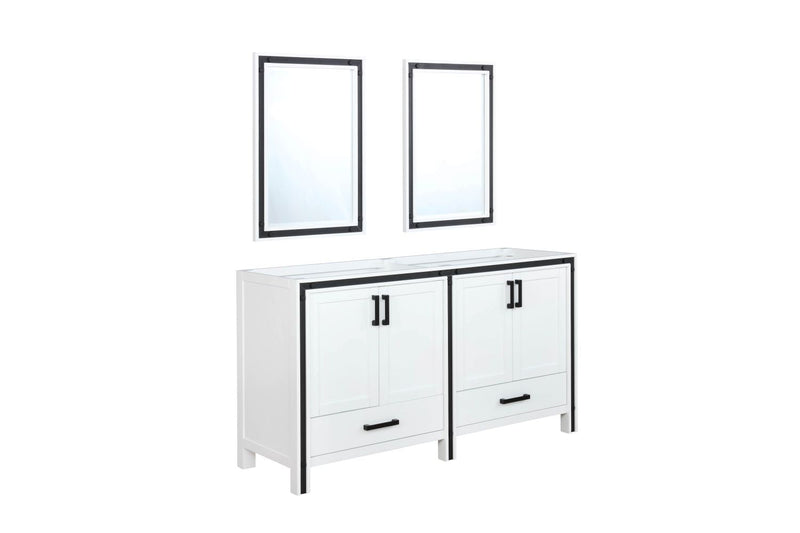 Lexora Ziva 60" White Double Vanity, no Top and 22" Mirrors LZV352260SA00M22