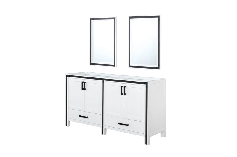 Lexora Ziva 60" White Double Vanity, no Top and 22" Mirrors LZV352260SA00M22