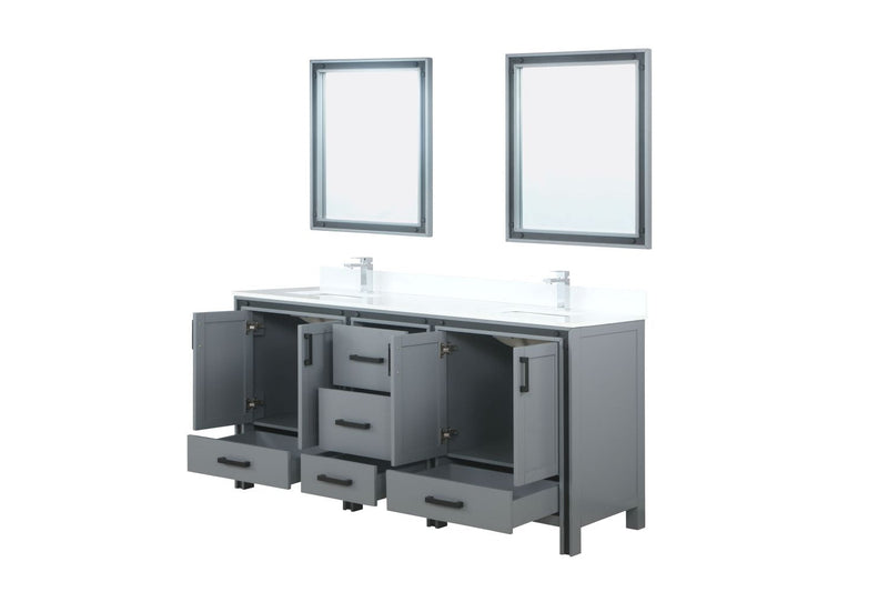 Lexora Ziva 72" Dark Grey Double Vanity, Cultured Marble Top, White Square Sink and 30" Mirrors LZV352272SBJSM30