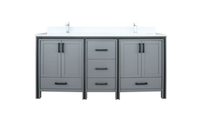 Lexora Ziva 72" Dark Grey Double Vanity, Cultured Marble Top, White Square Sink and no Mirror LZV352272SBJS000