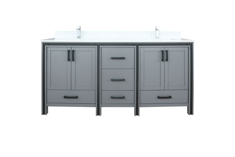 Lexora Ziva 72" Dark Grey Double Vanity, Cultured Marble Top, White Square Sink and no Mirror LZV352272SBJS000