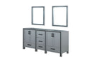 Lexora Ziva 72" Dark Grey Double Vanity, no Top and 30" Mirrors LZV352272SB00M30