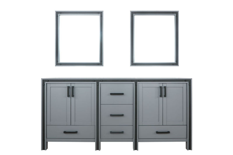 Lexora Ziva 72" Dark Grey Double Vanity, no Top and 30" Mirrors LZV352272SB00M30