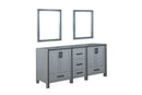 Lexora Ziva 72" Dark Grey Double Vanity, no Top and 30" Mirrors LZV352272SB00M30