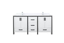 Lexora Ziva 72" White Double Vanity, Cultured Marble Top, White Square Sink and no Mirror LZV352272SAJS000