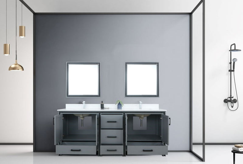 Lexora Ziva 80" Dark Grey Double Vanity, Cultured Marble Top, White Square Sink and 30" Mirrors LZV352280SBJSM30