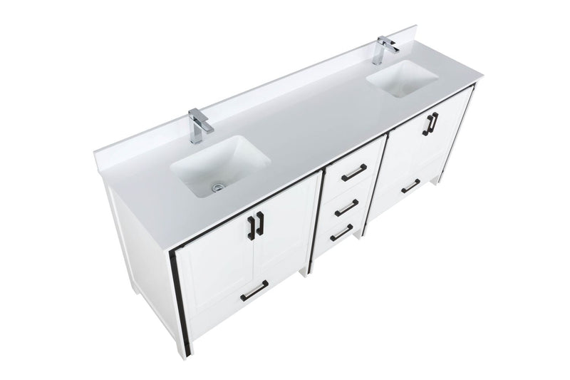 Lexora Ziva 80" White Double Vanity, Cultured Marble Top, White Square Sink and no Mirror LZV352280SAJS000