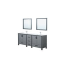 Lexora Ziva 84" Dark Grey Double Vanity, Cultured Marble Top, White Square Sink and 34" Mirrors LZV352284SBJSM34