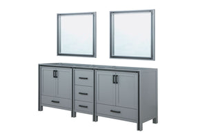 Lexora Ziva 84" Dark Grey Double Vanity, no Top and 34" Mirrors LZV352284SB00M34