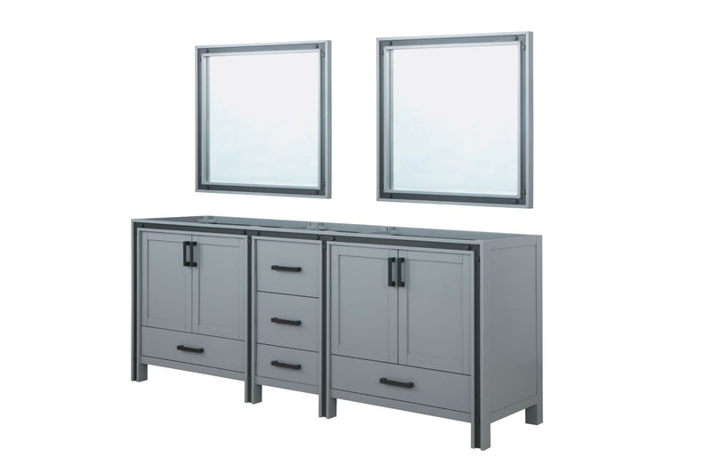 Lexora Ziva 84" Dark Grey Double Vanity, no Top and 34" Mirrors LZV352284SB00M34
