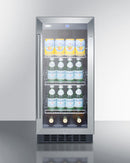 Summit 15" Wide Built-In Glass Door Beverage Center with Black Cabinet