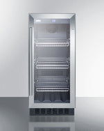 Summit 15" Wide Built-In Glass Door Beverage Center with Stainless Steel Cabinet 
